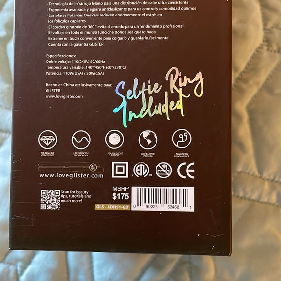 NWT Glitter, 32mm Premium Tourmaline-Ceramic Hair Straighter w/studio light ring - Picture 7 of 7